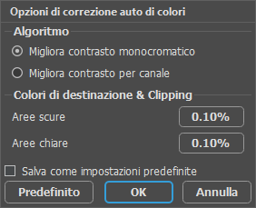 Opzioni di correzione auto