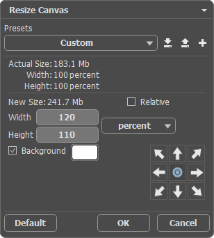 Resize Canvas Dialog Box