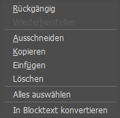 Kontextmenü zur Textbearbeitung